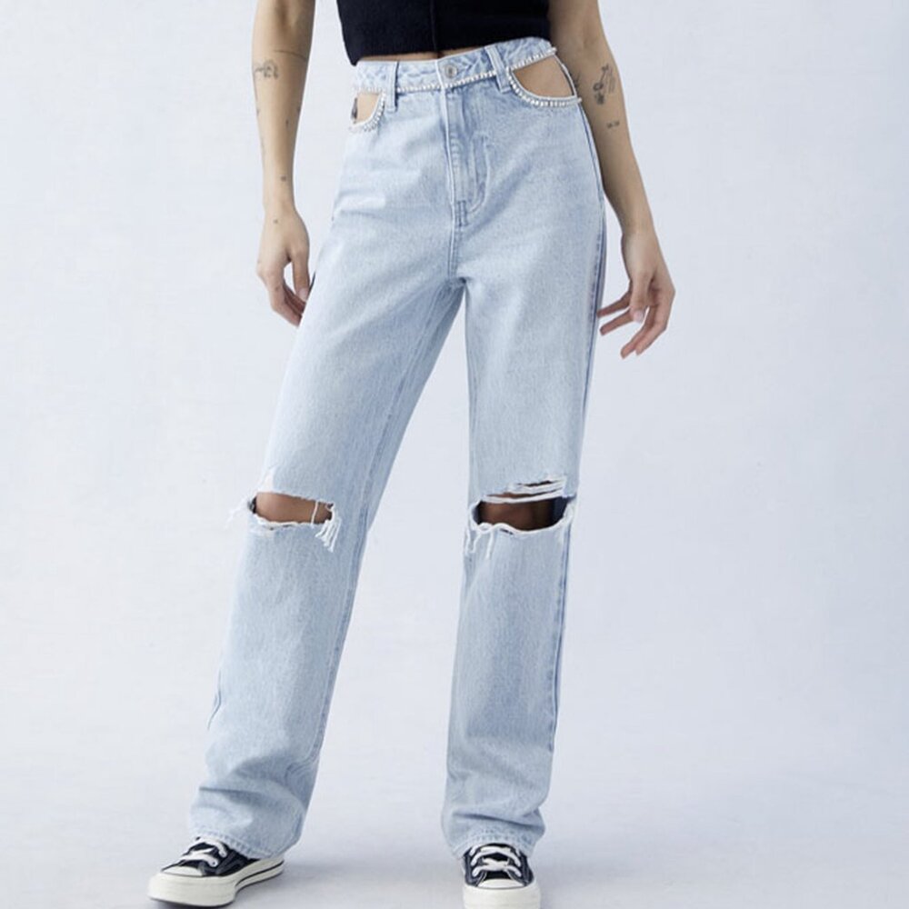 PacSun Light Wash Cutout Distressed Boyfriend Jeans
